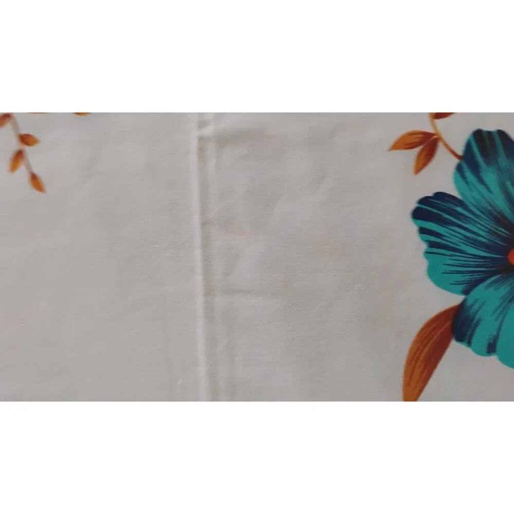 Vtg Mid Century Tropical Cotton Tablecloth 57 X 66 Hollywood Regency Blue White
